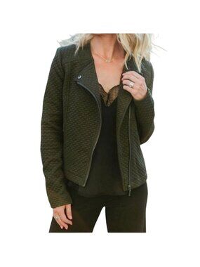 Lysse New York Quilted Devoe Jacket Asymmetric Zip Pockets Olive Size L